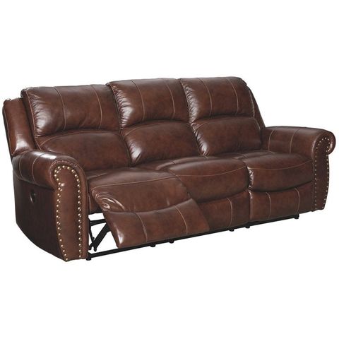 Bowery Hill Leather Power Reclining Sofa With Nailhead Trim In Harness ... inside Designing Your Space with the Bowery Hill Ivory Leather Power Sofa
