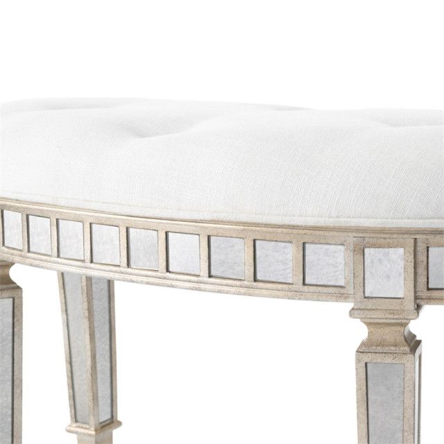 Bowery Hill Traditional Mirrored Demilune Bench In Silver Finish ... with Celeste Mirrored Bench - Silver