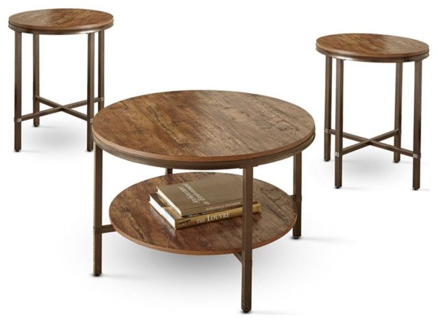 Bowery Hill Transitional 3-Piece Round Wood And Metal Coffee Table Set ... with regard to Your Guide to Integrating the Bowery Hill Matte Black Coffee Table Set