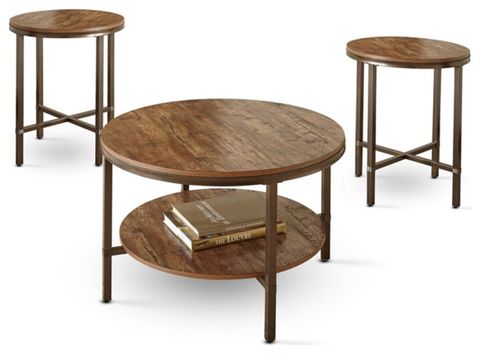 Bowery Hill Transitional 3-Piece Round Wood And Metal Coffee Table Set ... with regard to Your Guide to Integrating the Bowery Hill Matte Black Coffee Table Set