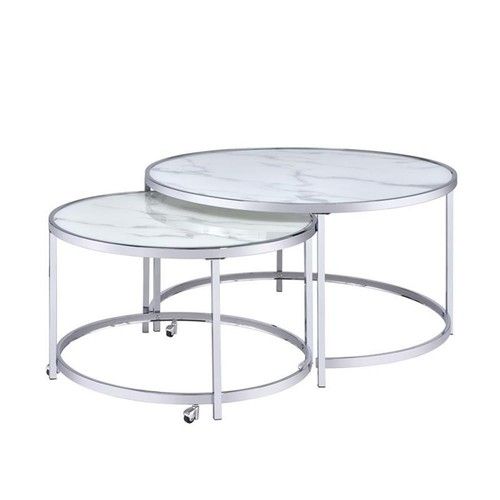 Bowery Hill Transitional Faux Marble Nesting Cocktail Tables In White | Ebay pertaining to Bowery Hill Transitional Faux Marble Nesting Cocktail Tables In White