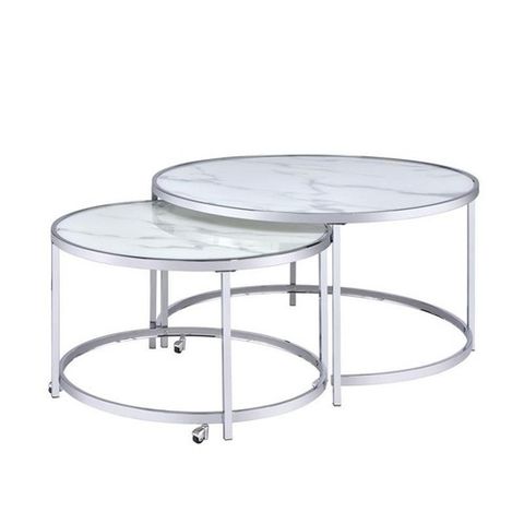 Bowery Hill Transitional Faux Marble Nesting Cocktail Tables In White | Ebay pertaining to Bowery Hill Transitional Faux Marble Nesting Cocktail Tables In White