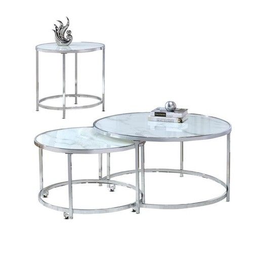 Bowery Hill Transitional Faux Marble Nesting Cocktail Tables In White | Ebay within Bowery Hill Transitional Faux Marble Nesting Cocktail Tables In White
