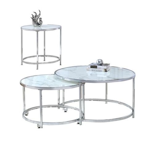 Bowery Hill Transitional Faux Marble Nesting Cocktail Tables In White | Ebay within Bowery Hill Transitional Faux Marble Nesting Cocktail Tables In White