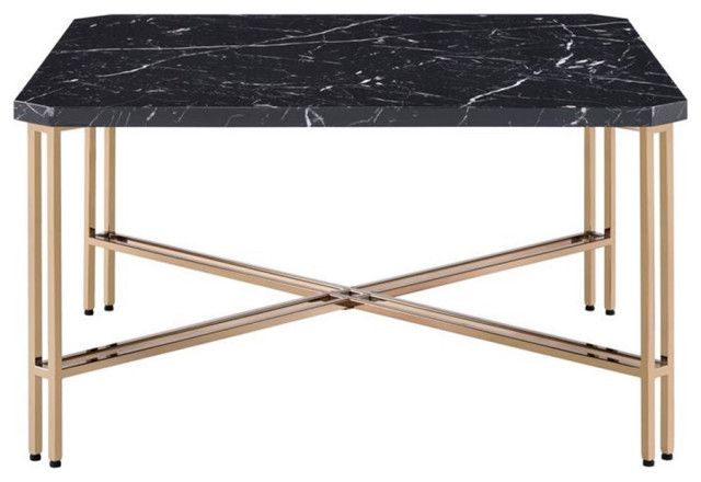 Bowery Hill Transitional Faux Marble Square Cocktail Table In Black - Contemporary - Coffee ... for Bowery Hill Transitional Faux Marble Nesting Cocktail Tables In White