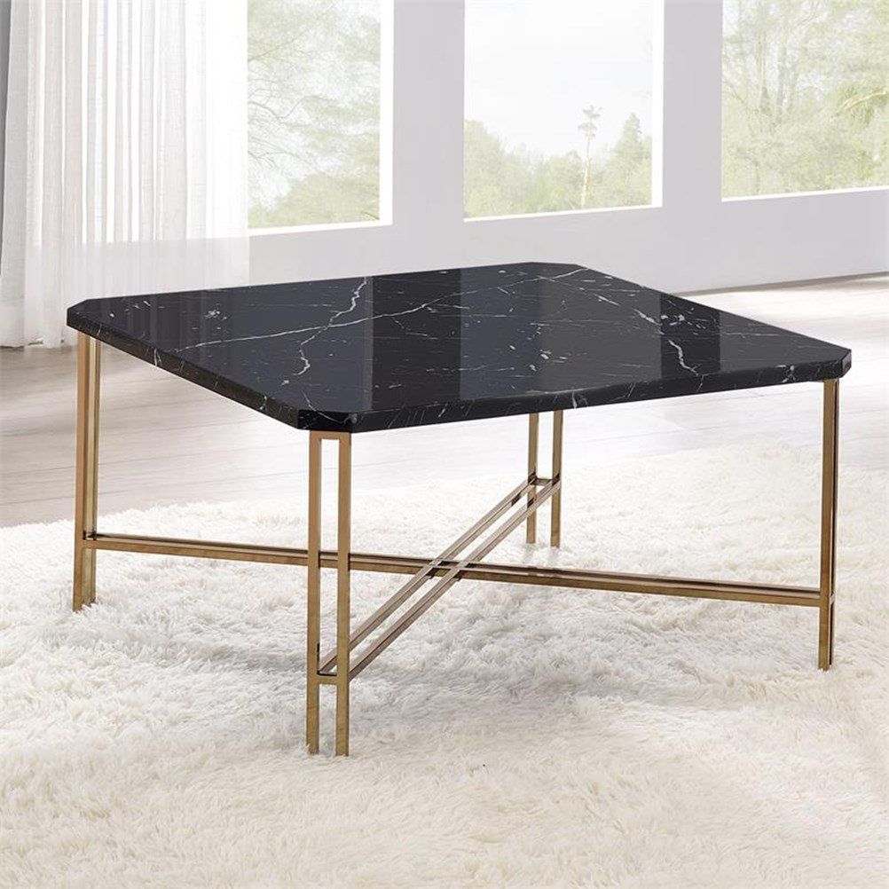 Bowery Hill Transitional Faux Marble Square Cocktail Table In Black - Contemporary - Coffee ... with Bowery Hill Transitional Faux Marble Nesting Cocktail Tables In White