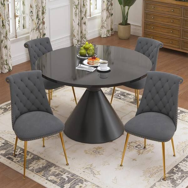 Boyel Living 5-Piece Round Black Mdf Top Table Set Seats 4 (4-Gray ... inside Transform Your Space A Guide to Black Gray Top 3-Piece Table Sets