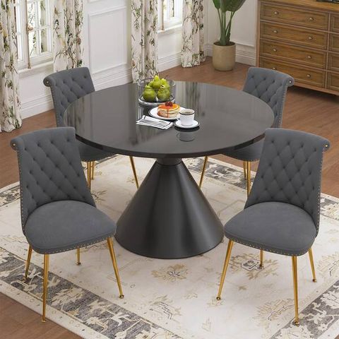 Boyel Living 5-Piece Round Black Mdf Top Table Set Seats 4 (4-Gray ... inside Transform Your Space A Guide to Black Gray Top 3-Piece Table Sets