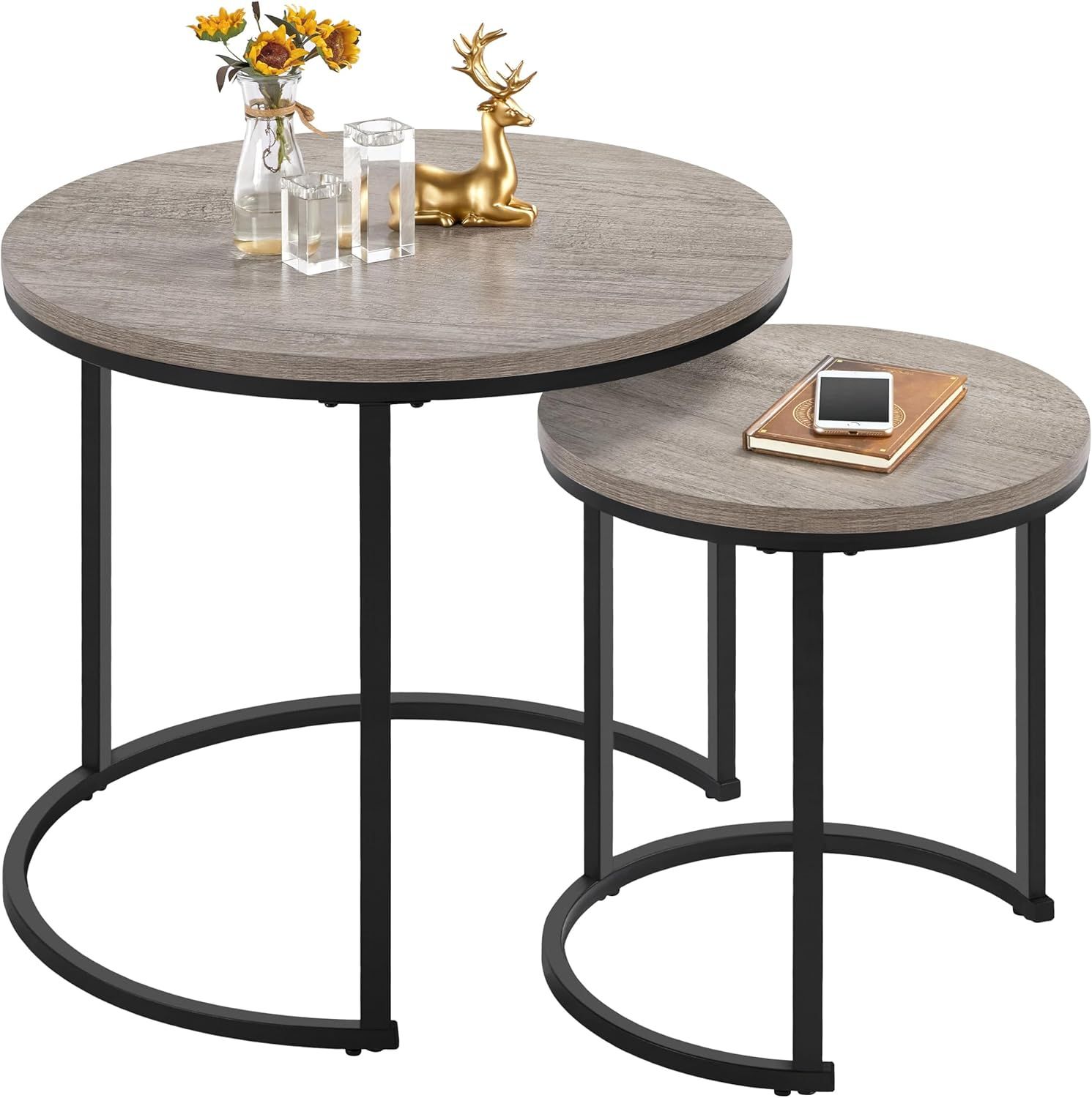 Brandclub - Yaheetech Nesting Coffee Table Set Of 2, Nesting Table ... for Industrial Grid End Table With Lid Handles Set Of 2 Galvanized Gray Brown