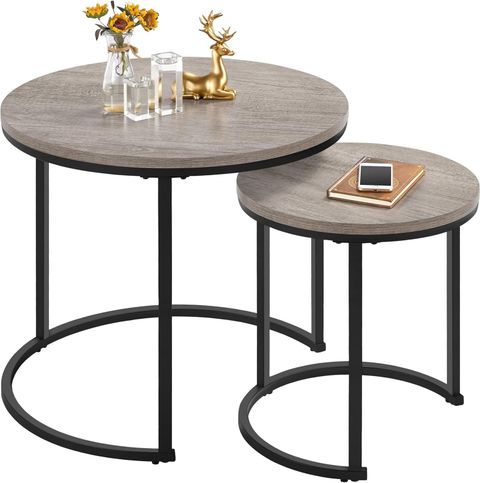 Brandclub - Yaheetech Nesting Coffee Table Set Of 2, Nesting Table ... for Industrial Grid End Table With Lid Handles Set Of 2 Galvanized Gray Brown