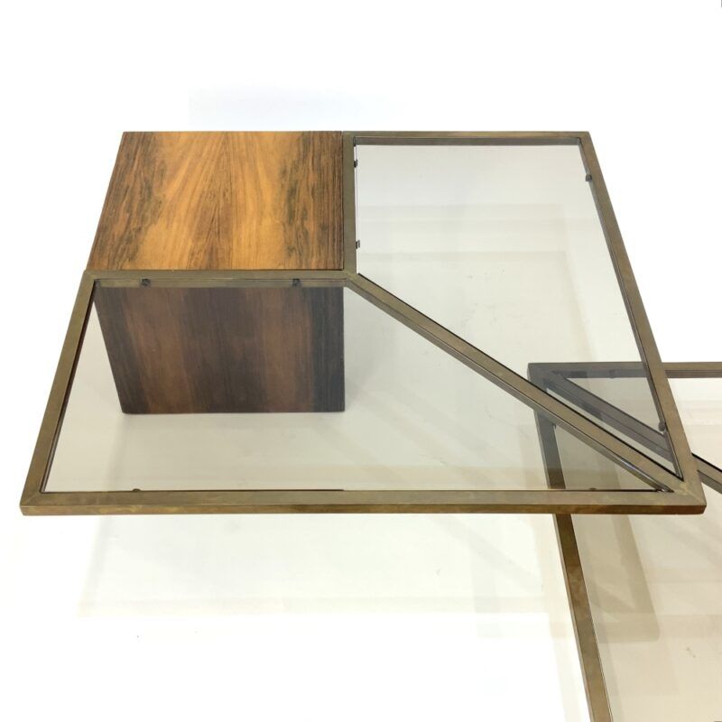 Brazilian Cantilever Coffee Table Set - Brazilian Rosewood, Brass ... throughout Industrial Coffee Table Set With Cantilever Design &amp; Aged Bronze Frames