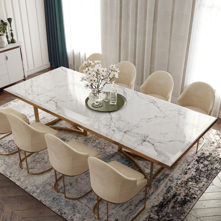 Bura Modern Faux Marble Dining Table With Rectangular Tabletop Gold ... intended for How to Style Your Lolin Marble Top Dining Table for Any Occasion