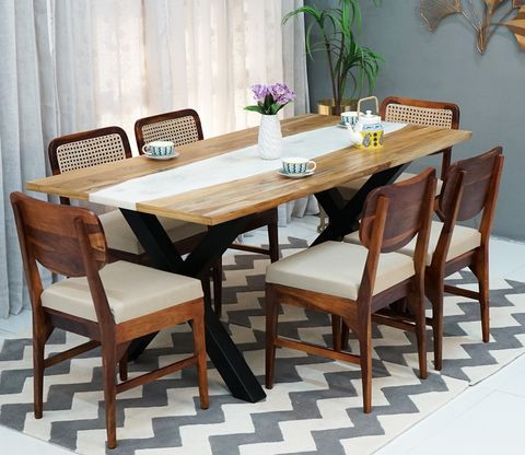 Buy Amirah 6 Seater Dining Table Set (Honey Finish) At 25% Off Online ... pertaining to The Art of Entertaining Guests at a Wooden Dining Table for Six