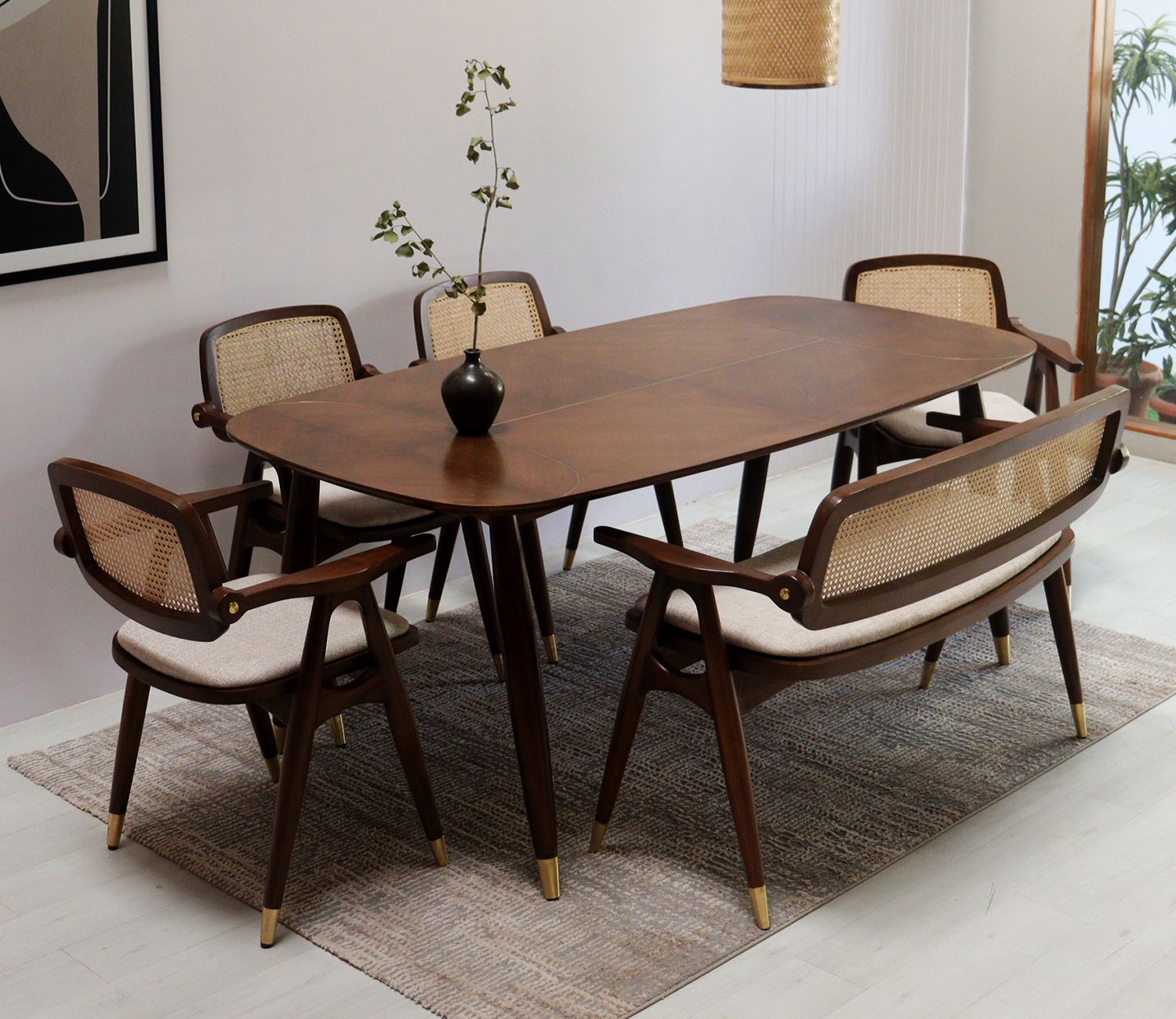 Buy Aritva Teak Wood 6 Seater Dining Table Set With Bench Online In ... in Creating the ideal dining space with online table and chair purchases