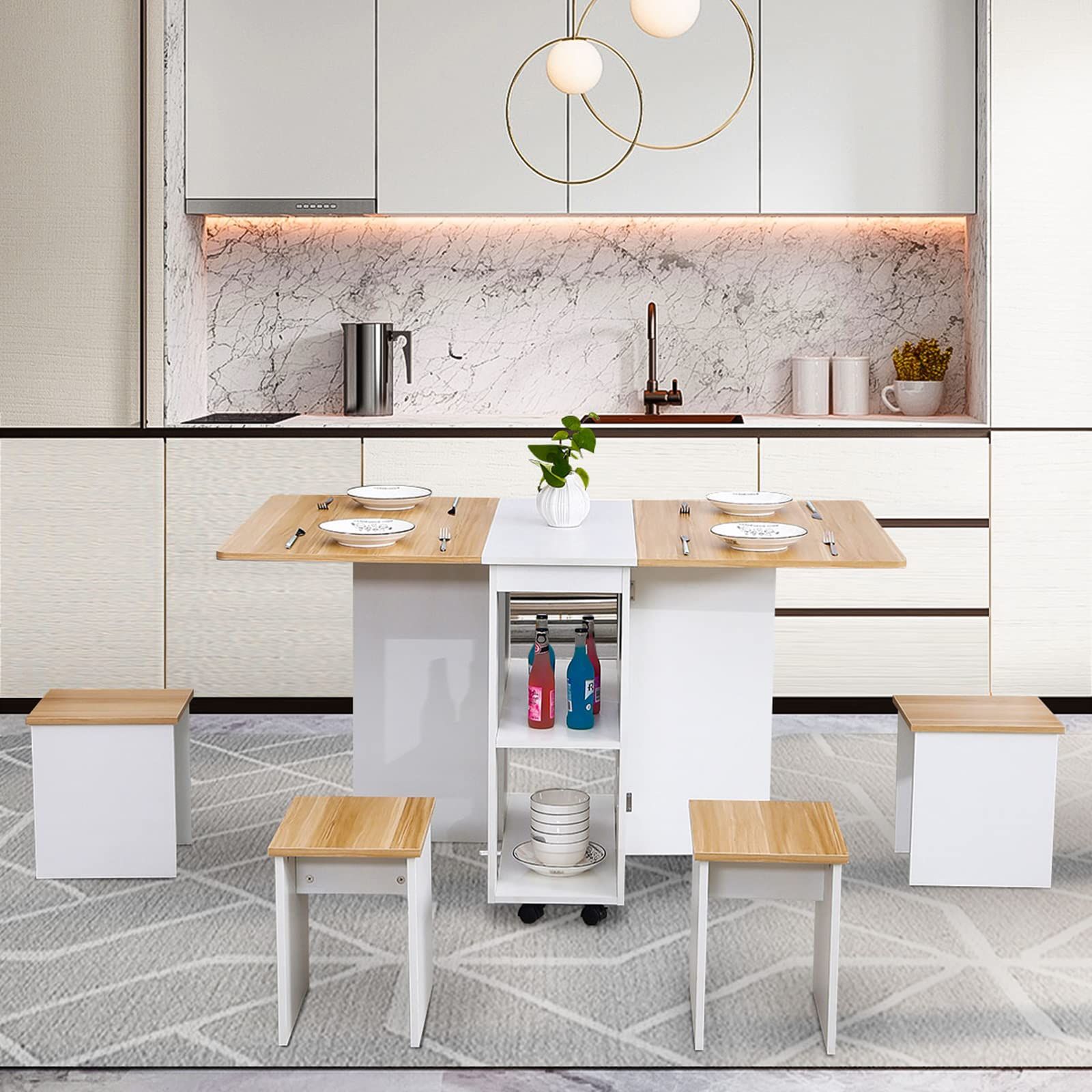 Buy Dinaza Folding Dining Table Set Drop Leaf Table With 6 Wheels ... throughout Space-saving folding tables that double as functional furniture