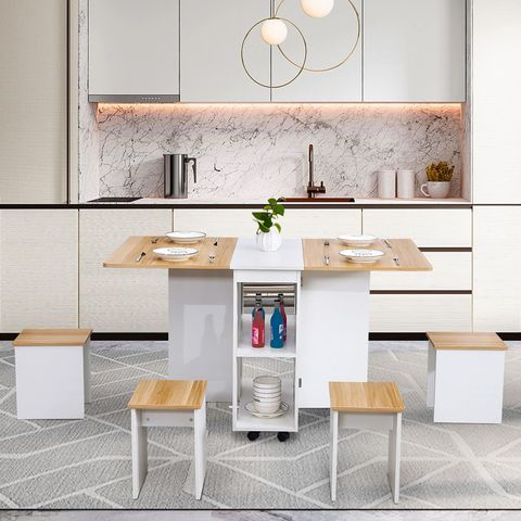 Buy Dinaza Folding Dining Table Set Drop Leaf Table With 6 Wheels ... throughout Space-saving folding tables that double as functional furniture