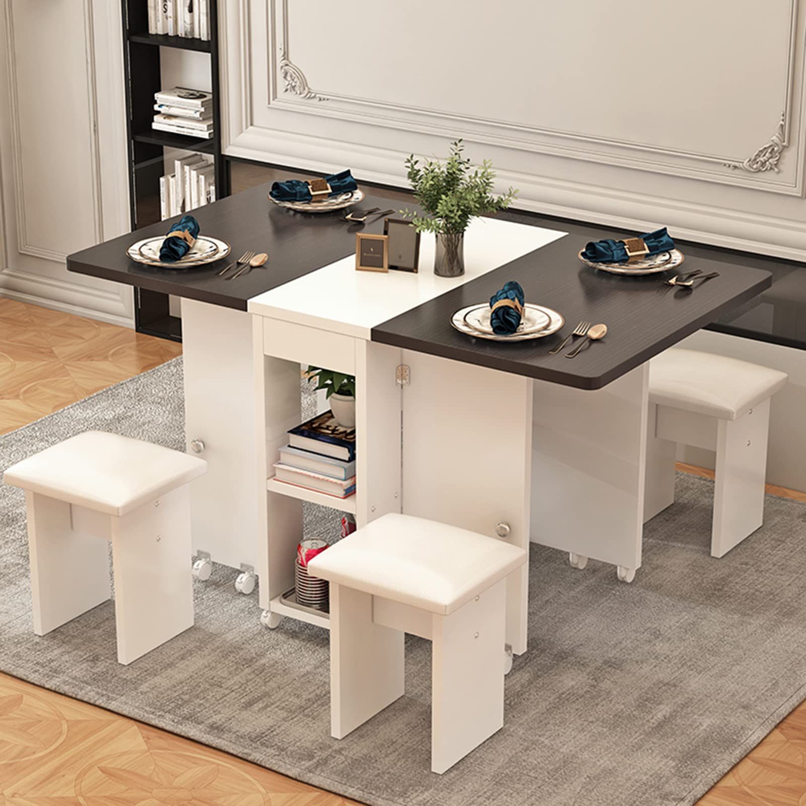 Buy Drop Leaf Table, Folding Dining Table, Rectangle Wood Expandable ... with regard to Space Saving Dining Table With Wheels