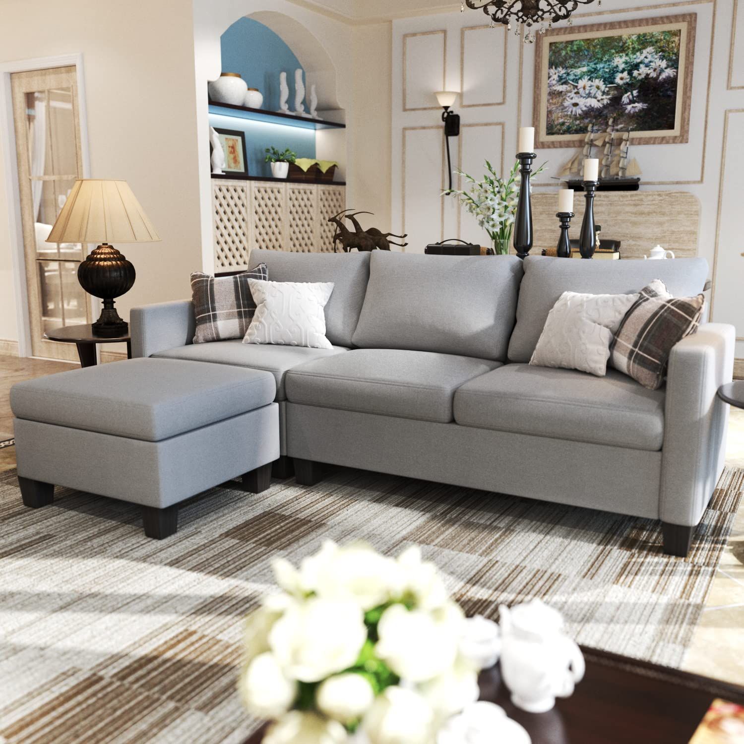 Buy Ji Sectional Sofa Couch For Living Room Modern Convertible L-Shaped ... throughout The Modern Light Gray Fabric Sectional Mastering Your Living Space