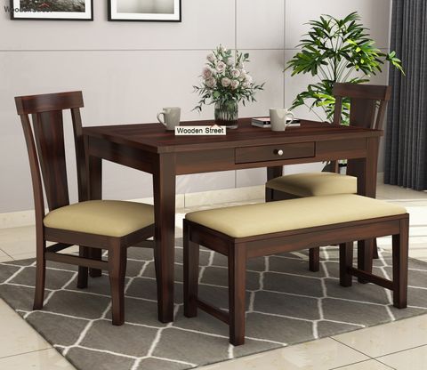 Buy Mcbeth Compact 4 Seater Dining Set With Bench (Walnut Finish ... within Cheap Compact Dining Table With Delivery