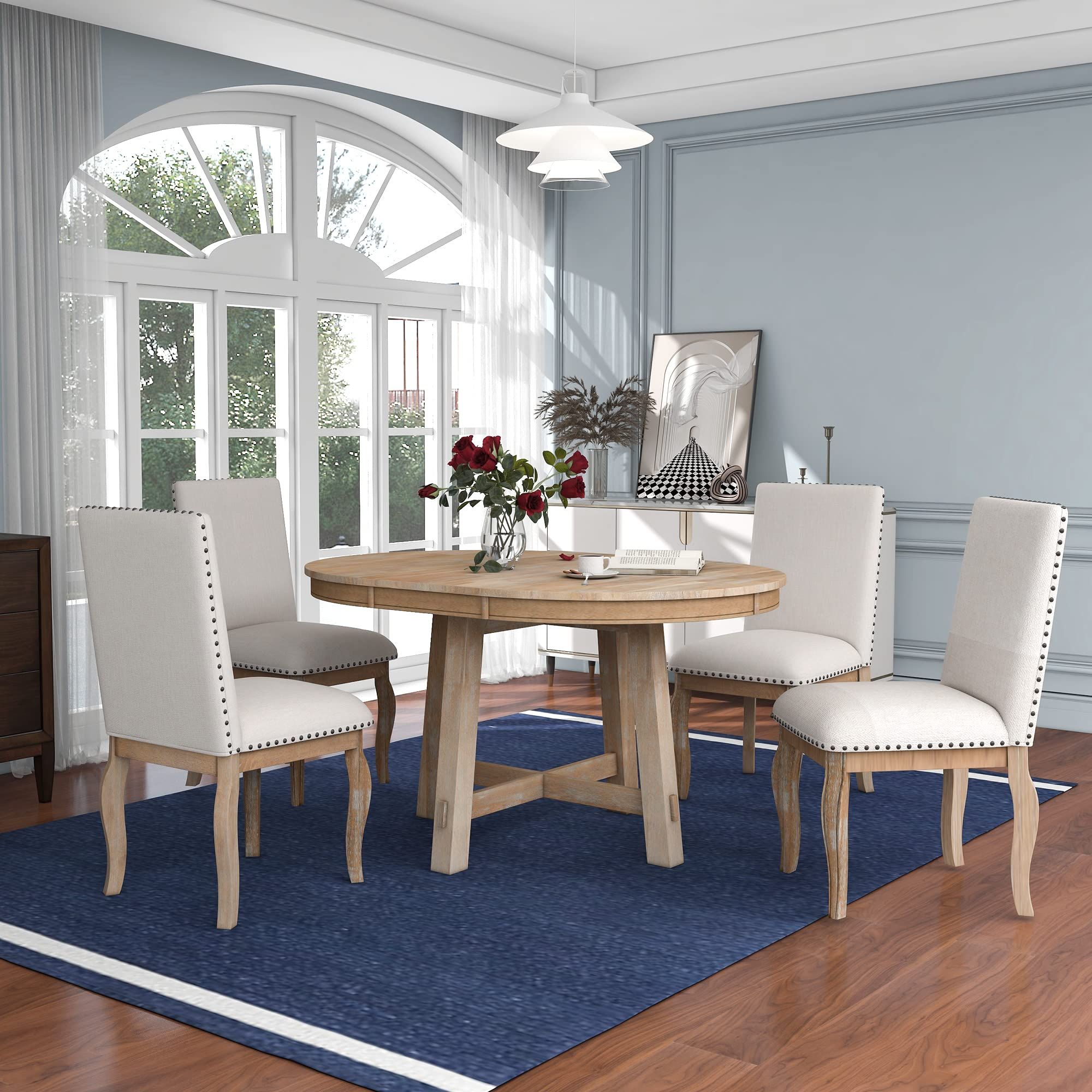 Buy Merax Dining Table Set, 5-Piece Farmhouse Dining Table And Chairs ... with regard to Farmhouse Dining Table - Natural
