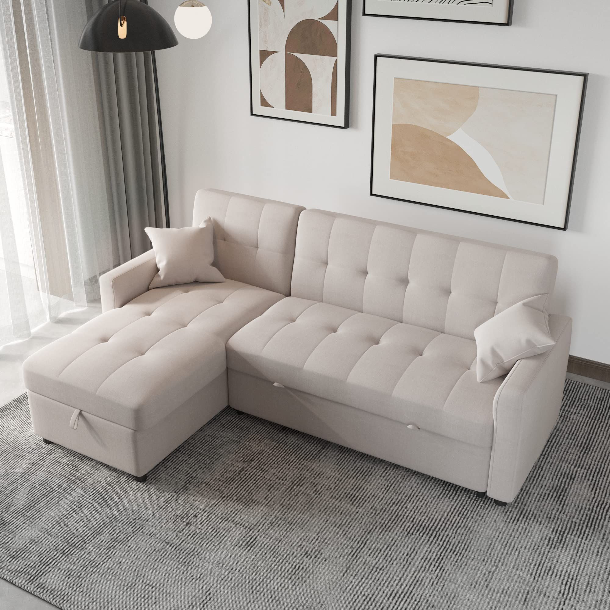 Buy Mgh Reversible Sectional Sleeper Sofa, 82In Wide Sectional Sofa ... with regard to Devonshire Sleeper Sectional Sofa Storage Chaise Camel