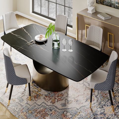 Buy Modern Dining Sets - 7Pcs 79 Black Table & 6 Chairs for The Art of Styling Contemporary Black Dining Sets for Everyday Living