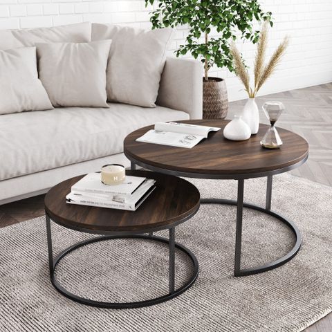Buy Nathan James Stella Round Modern Nesting Coffee Set Of 2, Stacking ... with regard to Style Meets Functionality How Round Wooden Top Metal Tables Enhance Any Room