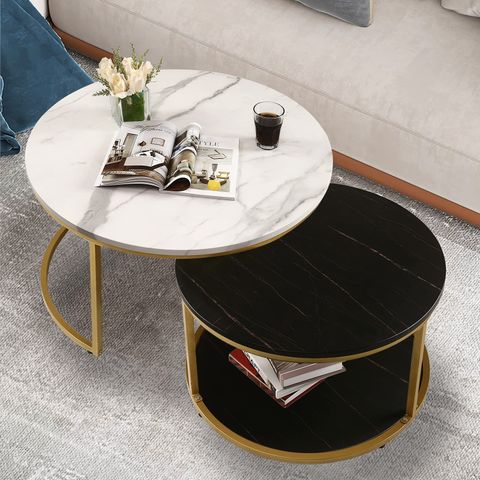 Buy Nsdirect Nesting Coffee Table Set Of 2,Round Coffee Tables Modern ... with regard to The Enduring Appeal of Gold Frames in Home Decor