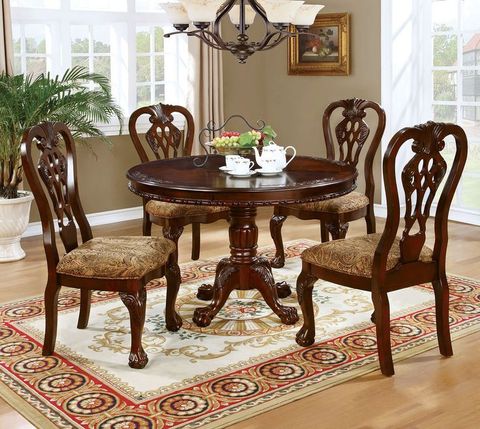 Buy The 48" Elana Brown Cherry Wood Round Dining Table Set Featuring ... pertaining to The Craftsmanship Behind the Evie 48" Pedestal Dining Table in Antique Cherry