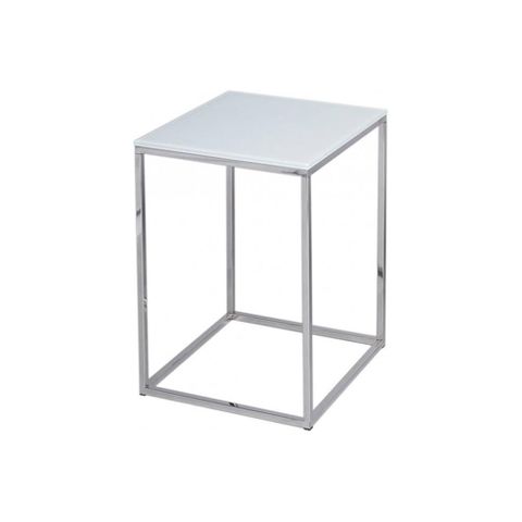 Buy White Glass And Silver Metal Contemporary Square Side Table within Understanding the Design Details The Dotted White Metal Base Square Glass Top