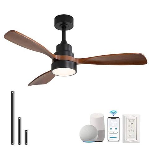 Caci Mall 48 In. Smart Indoor/Outdoor Matte Black Ceiling Fan ... with regard to Outdoor Ceiling Fan With Integrated Lighting