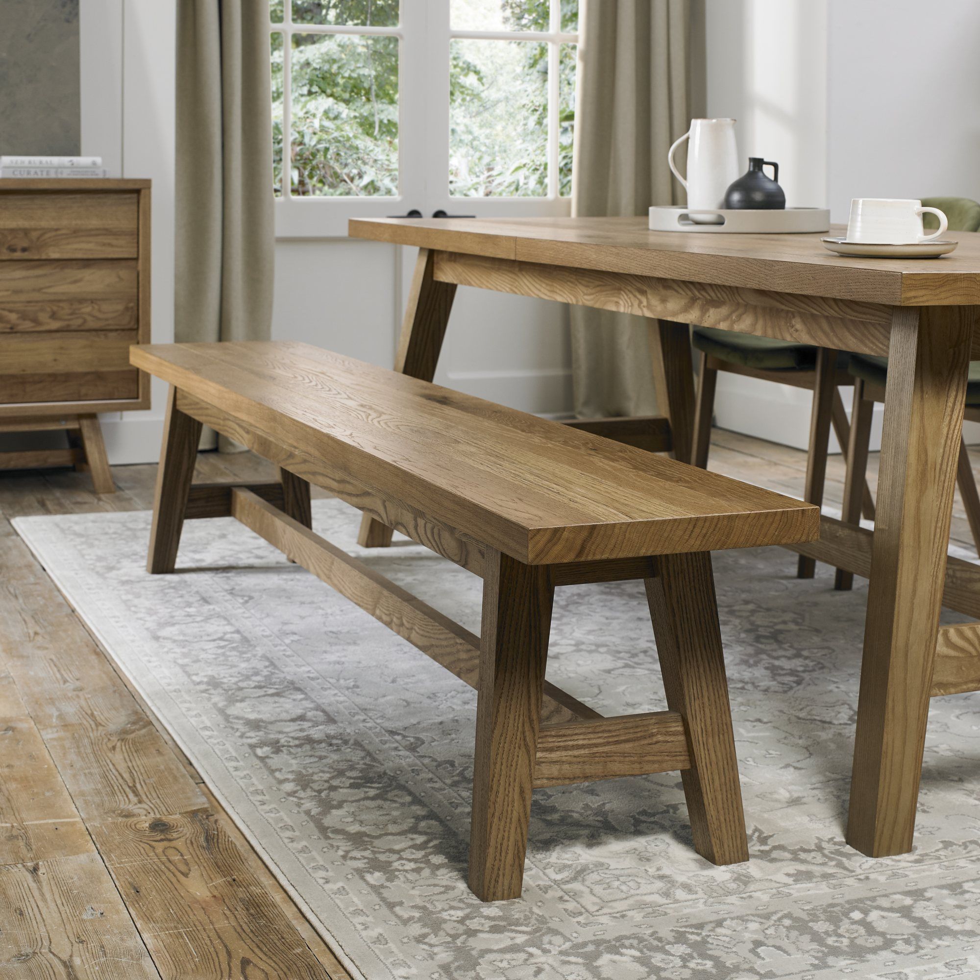 Camden Rustic Oak Bench For 6-8 Seater Dining Table | Dining - Bentley ... throughout Rectangular Oak Dining Table With Bench