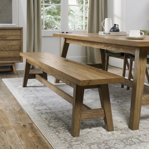 Camden Rustic Oak Bench For 6-8 Seater Dining Table | Dining - Bentley ... throughout Rectangular Oak Dining Table With Bench