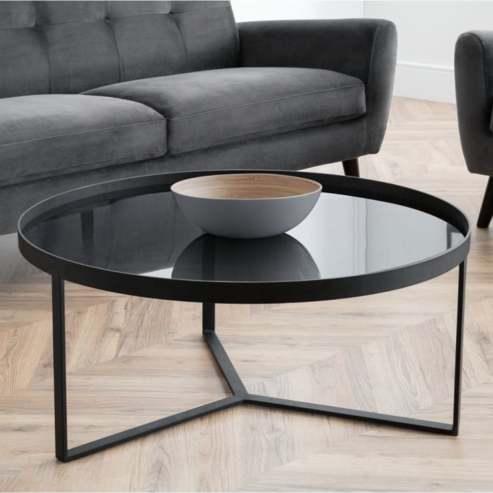 Camilla Clear Glass Oval Coffee Table With Frosted Undershelves ... with Clara Table, Black Metal, Clear Glass