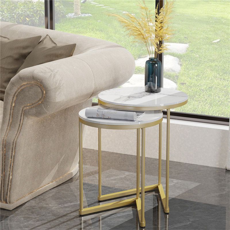 Canora Grey 2 Piece Marble Nest Of Coffee Tables Round Top End Table ... with regard to Elevating Your Decor with the Distinctive Charm of Oroa Dillinger's 2-Piece End Table Set