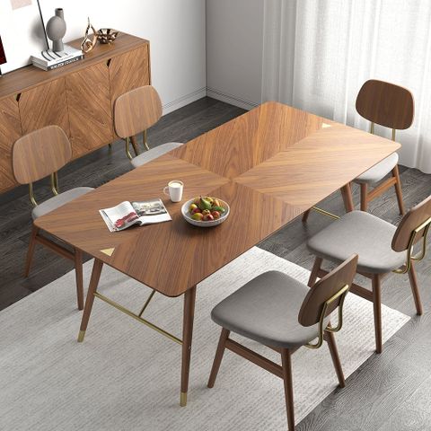Modern interpretations of classic mid century rectangular walnut dining table designs
