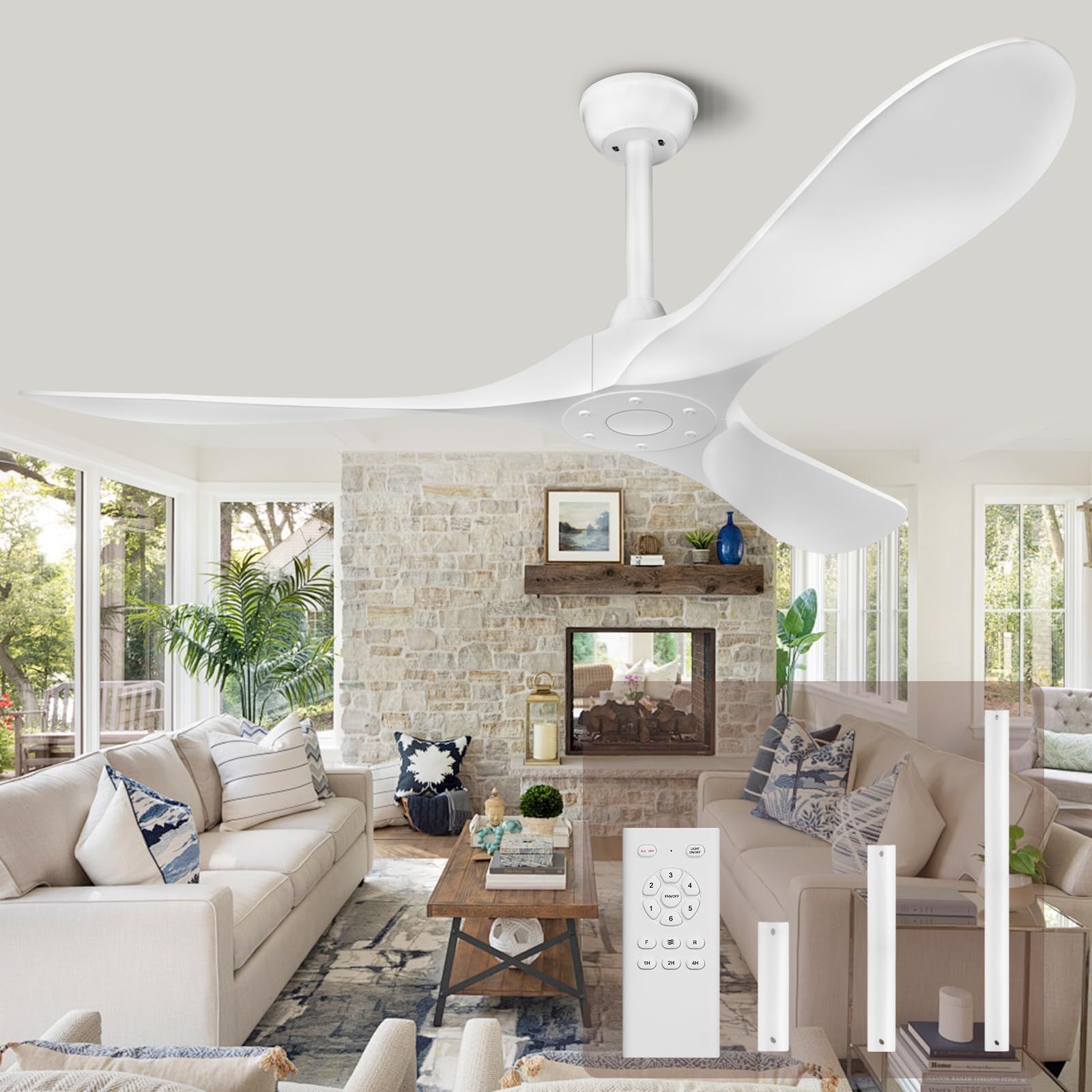 Ceiling Fans Without Lights 52 Inch White Ceiling Fan No Light For ... for Modern Outdoor Ceiling Fan With Sensor Control