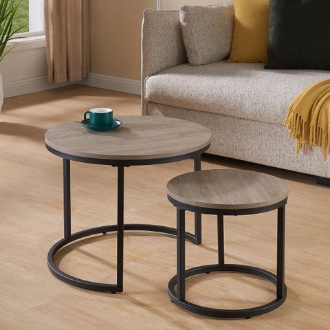 Censi French Oak Round Nesting Coffee Table For Living Room, 23.6 Inch ... pertaining to Expert Tips for Integrating the Elsie Grey Oak Nesting Coffee Table into Your Decor