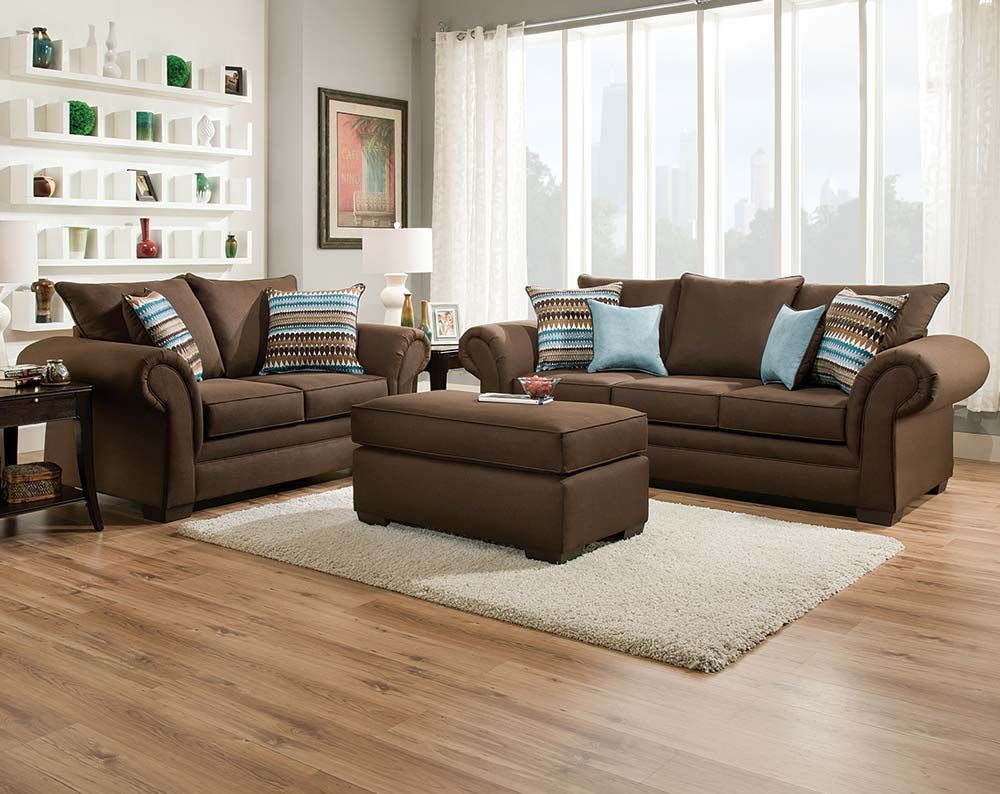 Chocolate Brown Couch Set | Jitterbug Cocoa Sofa And Loveseat | Brown ... intended for Espresso, Raw Dark Brown Furniture S/3