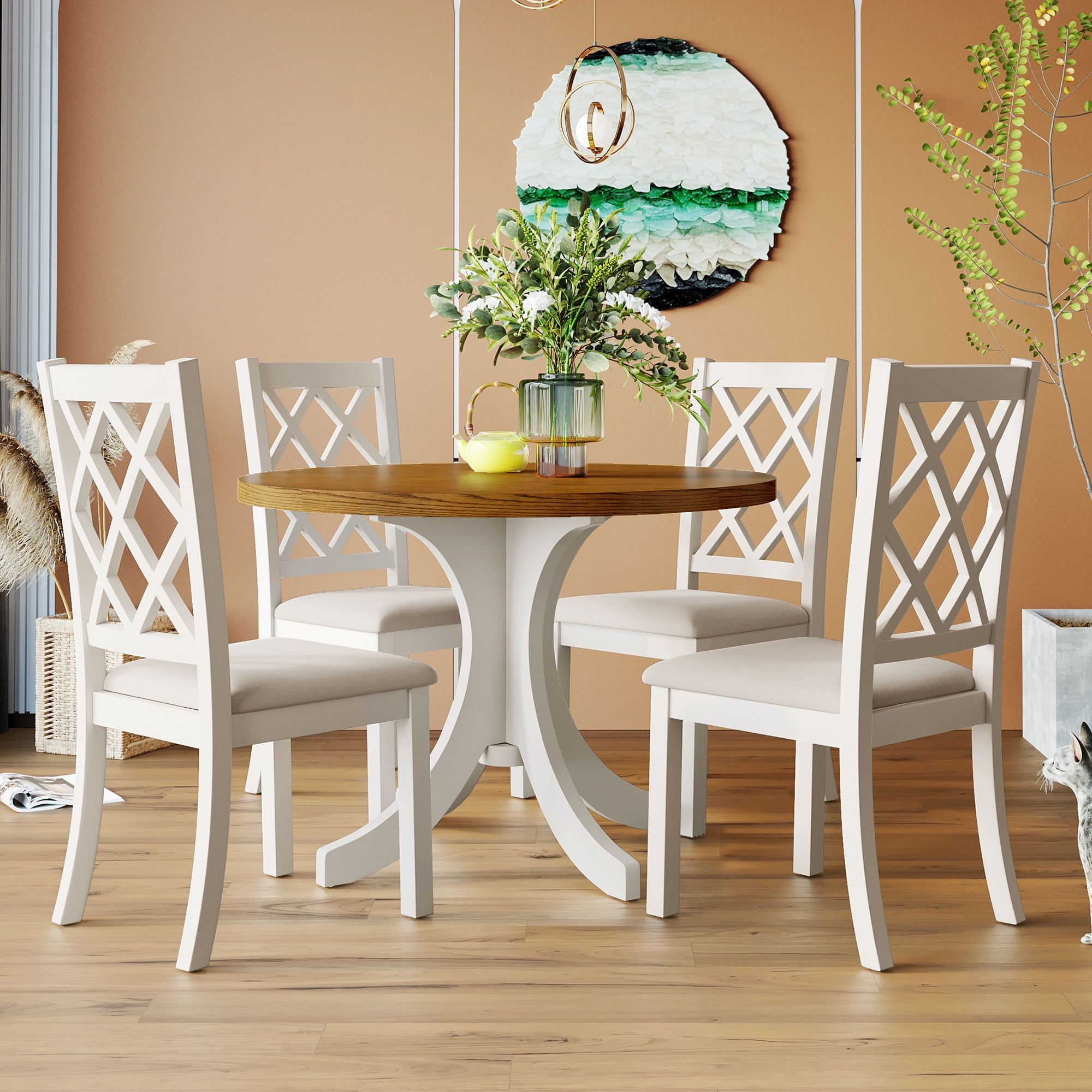 Churanty Farmhouse Wood 5-Piece Retro Dining Room Set, Small Round ... with The Timeless Elegance of Tananger Table Sets in Modern Homes