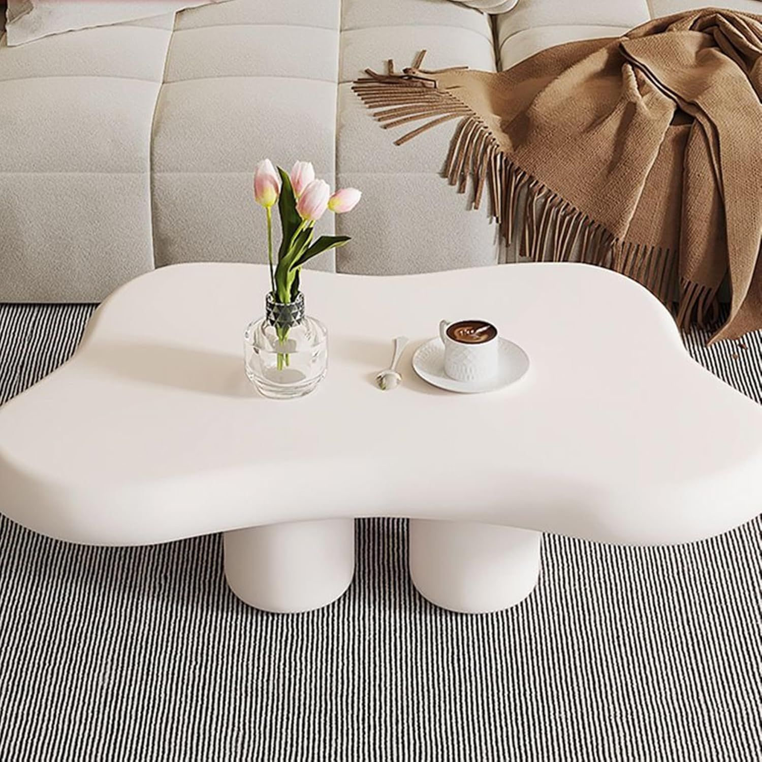 Cloud Coffee Table White, Solid Wood Coffee Table With Legs, Cloud ... with Ash Solid Wood Rock Coffee Table, White Color/ Table 27.6&quot;+ Coffee Table