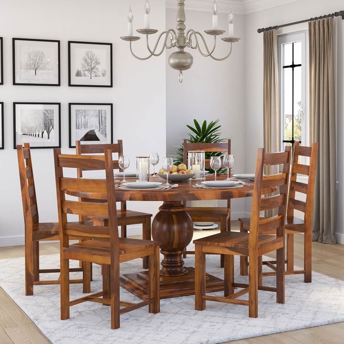 Cloverdale Solid Wood Round Dining Table With 6 Chairs Set regarding The Art of Entertaining Guests at a Wooden Dining Table for Six