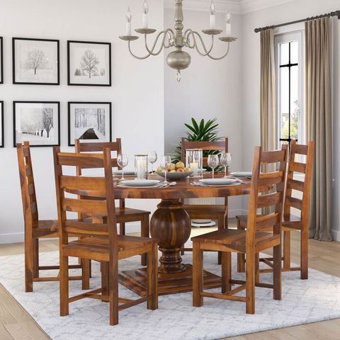 Cloverdale Solid Wood Round Dining Table With 6 Chairs Set regarding The Art of Entertaining Guests at a Wooden Dining Table for Six