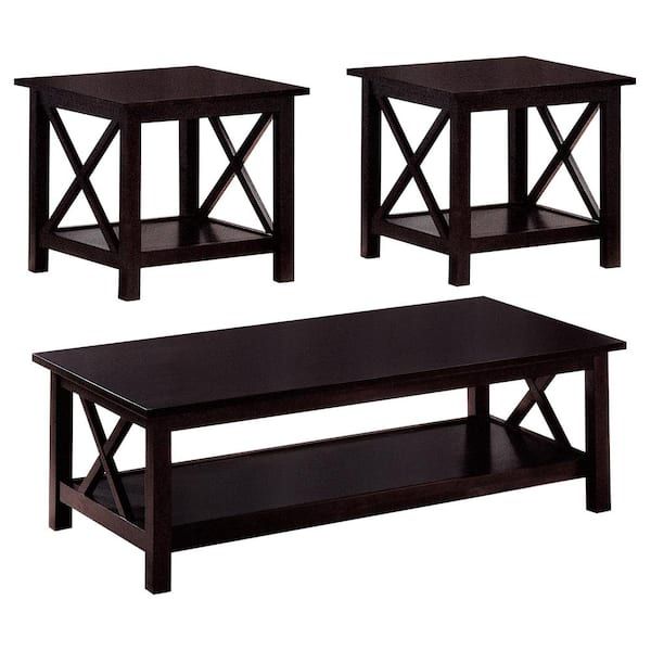 Coaster Rachelle 3-Piece 48 In. Dark Merlot Large Rectangle Wood Coffee ... with regard to 3 Piece Occasional Table Set, Dark Merlot
