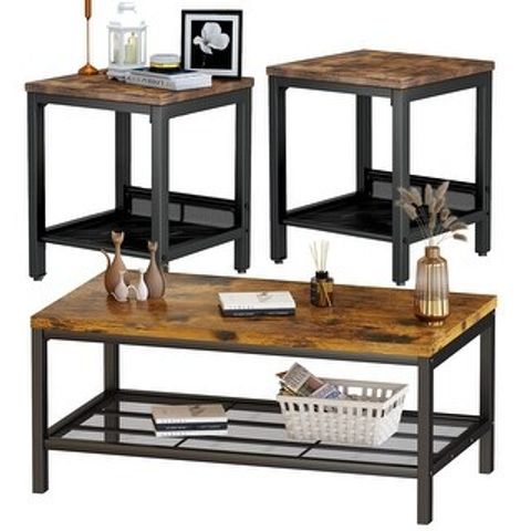 Coffee Table Set, 2-Tier Coffee Table & Two End Side Table, Modern 3 ... inside Beyond the Trend The Lasting Charm of Arzon's Bronze Coffee Table Set