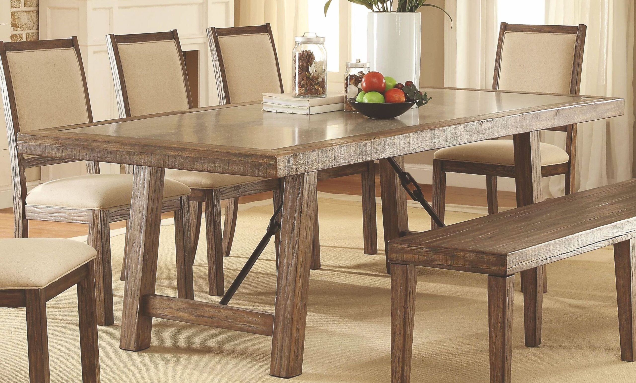Colettte Rustic Oak Rectangular Dining Room Set From Furniture Of ... intended for Rectangular Oak Dining Table With Bench