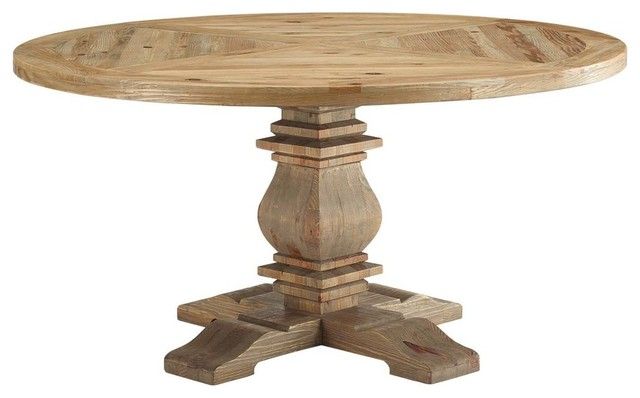 Column 59&quot; Round Pine Wood Dining Table In Brown - Traditional - Dining ... in Modway Stitch 59&quot; Round Modern Pine Wood Dining Table In Brown