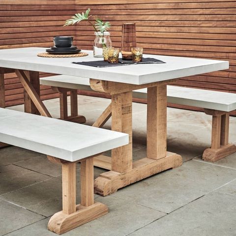 Concrete And Oak Outdoor Dining Table By Rust Collections ... inside Revival Concrete And Oak Round Dining Table