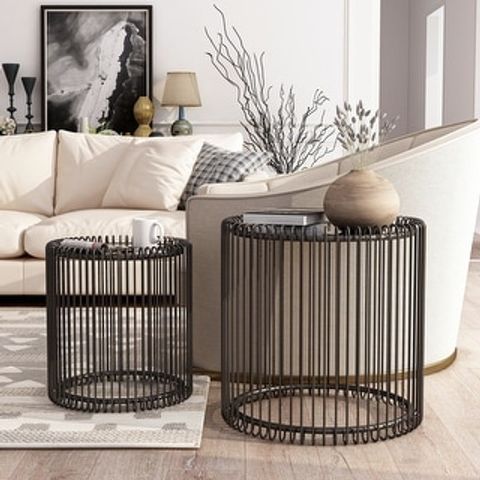 Contemporary Black 24-Inch Metal Round 2-Piece Nesting Tables Set By ... intended for A Closer Look at the Durable Design of the Mendel Nesting Table Set