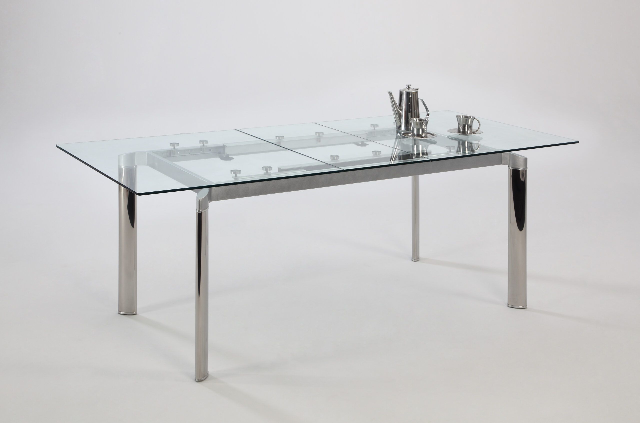 Contemporary Clear Glass And Chrome Extendable Dining Table Los Angeles ... within Extendable Glass Dining Table Modern Design